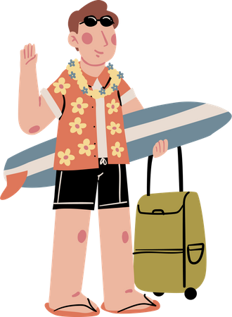 Male tourist heading towards beach  Illustration