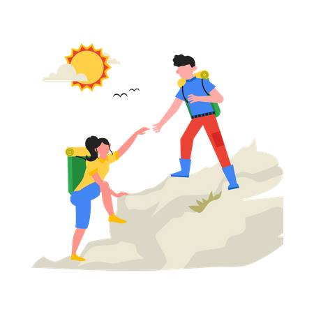 Male tourist helping girl  Illustration