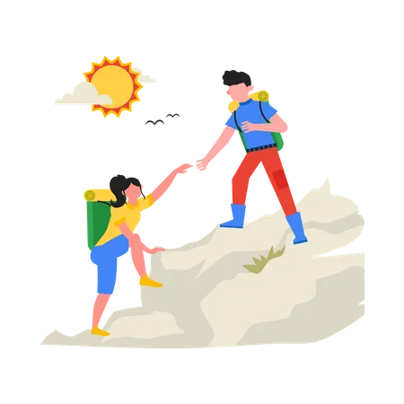 Male tourist helping girl  Illustration