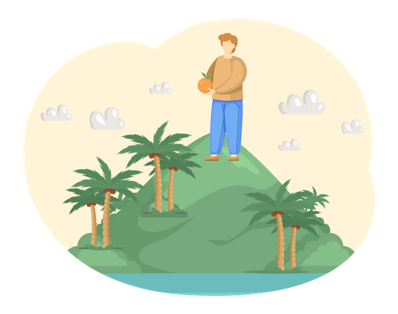 Male tourist holding jeju island fruit  Illustration