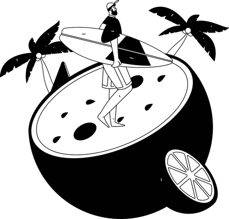 Male tourist holding surfboard  Illustration