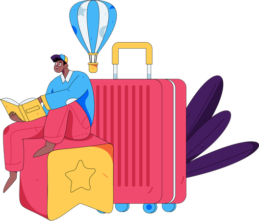 Male tourist looking at travel map  Illustration
