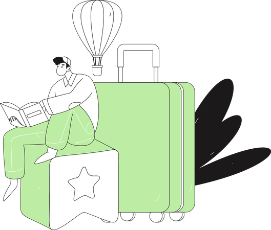 Male tourist looking at travel map  Illustration