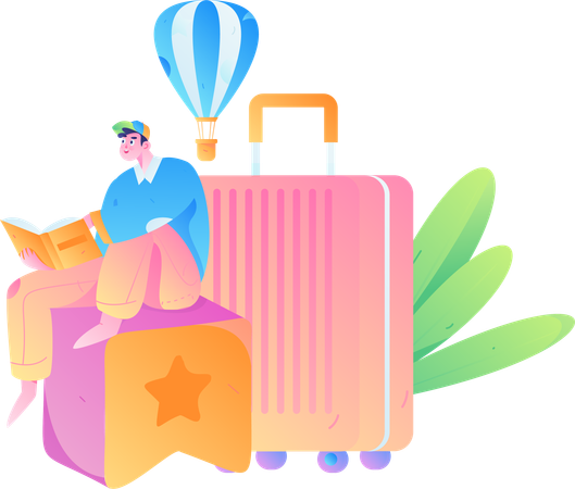 Male tourist looking at travel map  Illustration