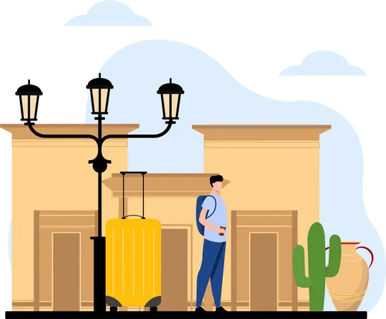 Male tourist on vacation  Illustration