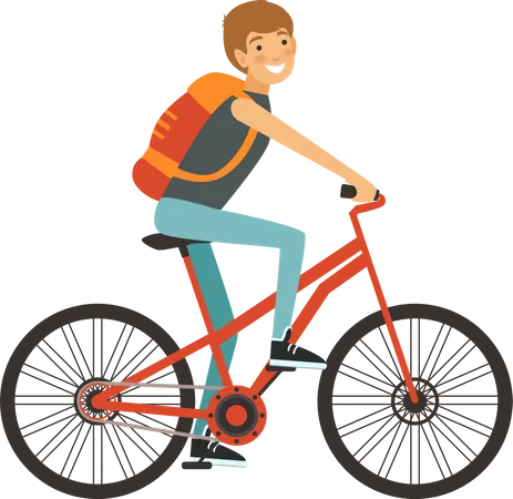 Male tourist riding bicycle  Illustration
