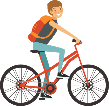 Male tourist riding bicycle  Illustration