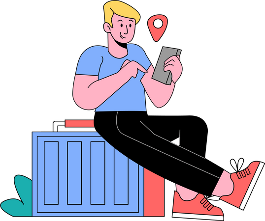 Male tourist searching for travel destination  Illustration