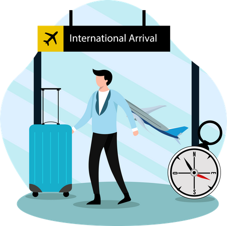 Male tourist standing in airport Illustration