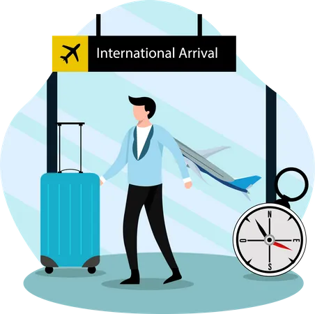 Male tourist standing in airport Illustration