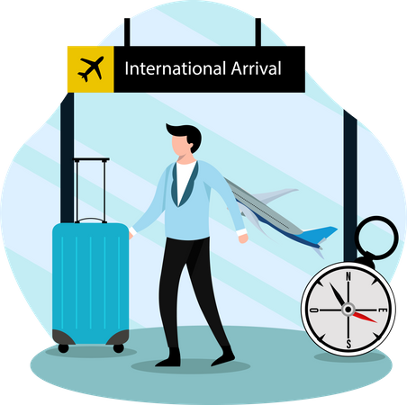 Male tourist standing in airport  Illustration