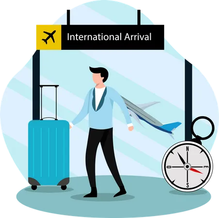 Male tourist standing in airport  Illustration