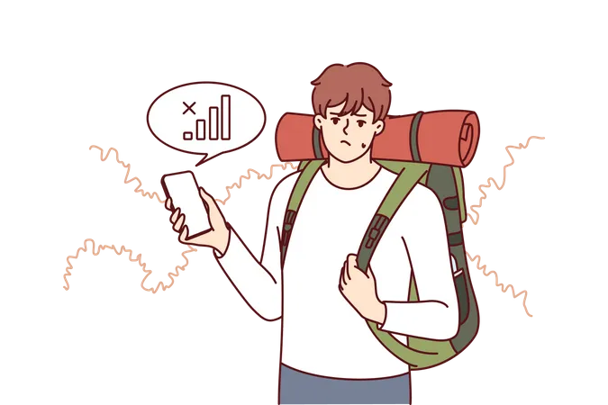 Male tourist suffering no network  Illustration