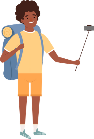 Male tourist taking selfie  Illustration