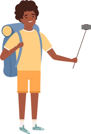 Male tourist taking selfie  Illustration