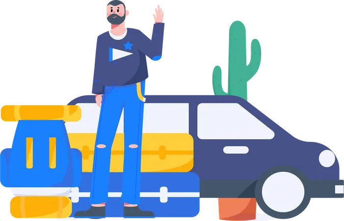 Male tourist taking taxi  Illustration