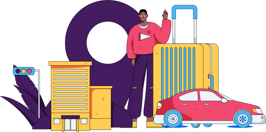 Male tourist taking taxi  Illustration