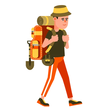 Male Tourist With Backpack  Illustration