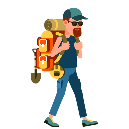 Male Tourist With Backpack  Illustration