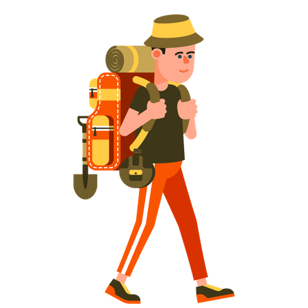 Male Tourist With Backpack  Illustration