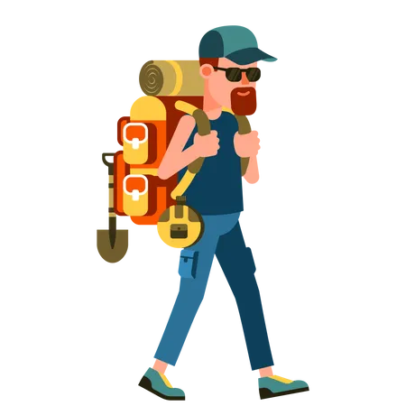 Male Tourist With Backpack  Illustration