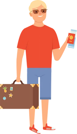 Male tourist with suitcase  Illustration