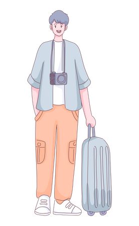 Male tourist with travel backpack  Illustration