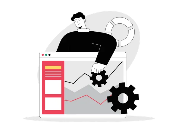 Male trader doing online technical analysis  Illustration