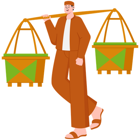 Male Trader Selling Egg Crust  Illustration