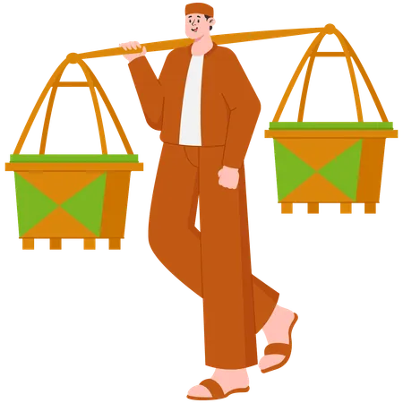 Male Trader Selling Egg Crust  Illustration