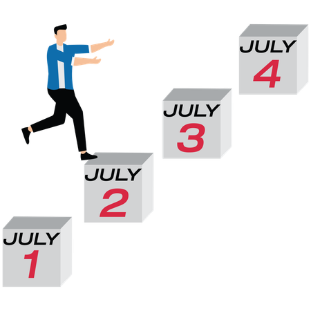 Male traders running forward on planned calendar dates  Illustration