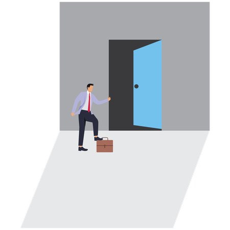 Male Traders wait patiently at open door  Illustration