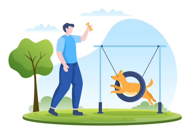 Male trainer giving training to Dog  Illustration
