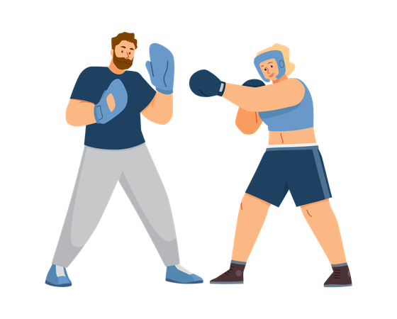 Male trainer training female boxer in dynamic  Illustration
