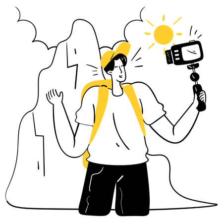 男性の旅行Vlogging旅行コンテンツビデオの作成  イラスト