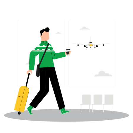 Male traveler at airport  Illustration