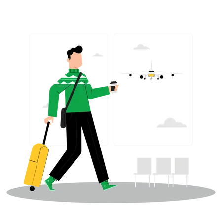 Male traveler at airport  Illustration