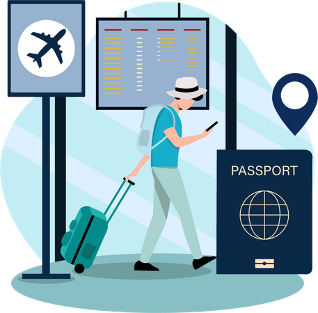 Male traveler in airport Illustration