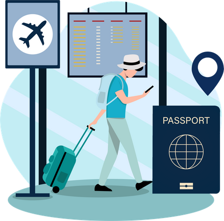 Male traveler in airport  Illustration