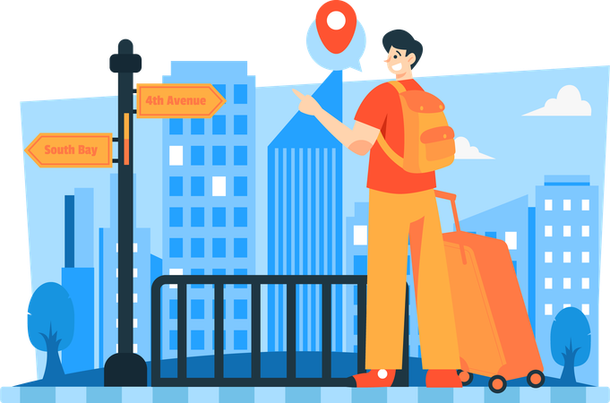 Male traveler looking for directions  Illustration