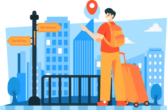 Male traveler looking for directions  Illustration