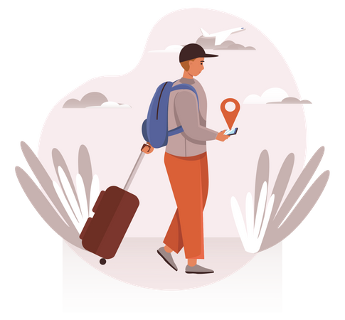 Male Traveler Looking location on mobile  Illustration
