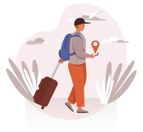 Male Traveler Looking location on mobile  Illustration