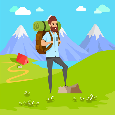 Male traveler with backpack  Illustration
