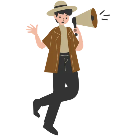 Male traveler with megaphone  Illustration