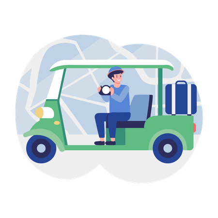 観光を楽しむ男性旅行者  イラスト