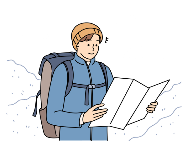 Male trekker looking at map  Illustration