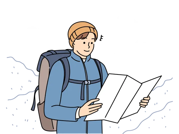 Male trekker looking at map  Illustration