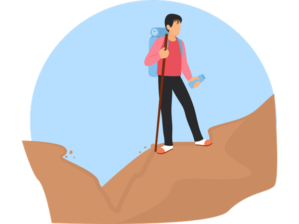 Male trekker standing at Hiking Trail  Illustration