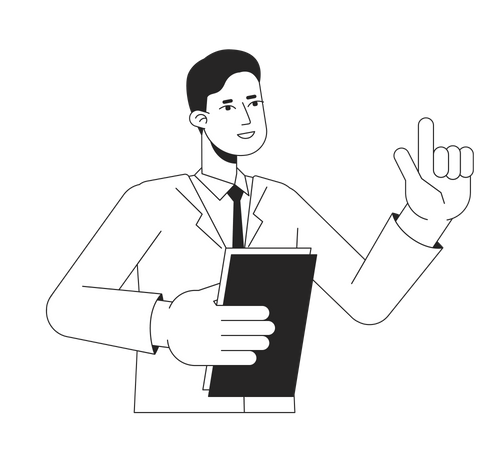 Male tutor explaining with raised finger  Illustration